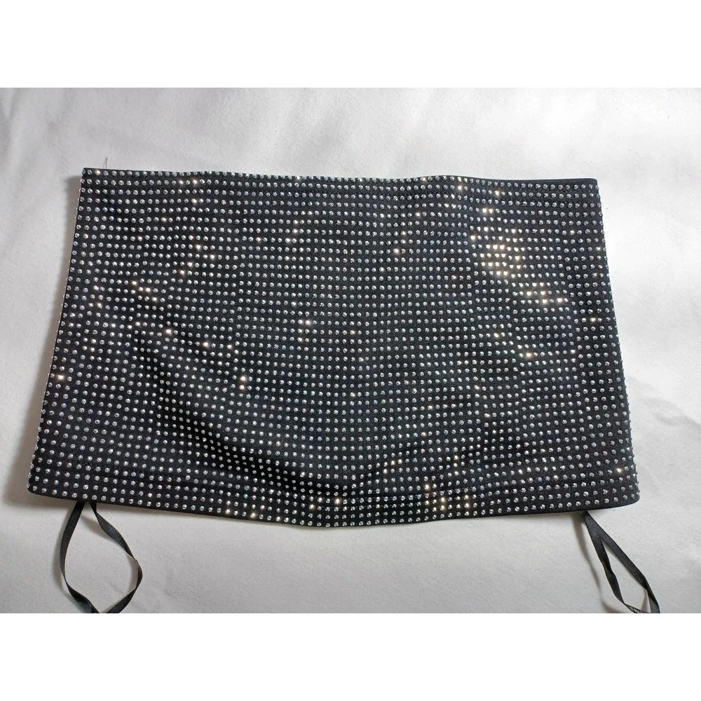 Forever 21 Halter Top‎ Women's Size X small Black Rhinestone Zip Front